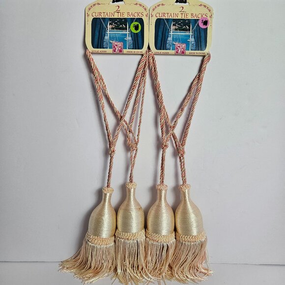 Elegant Pink & Cream Tassel Curtain Tiebacks - Set of 4 Vtg| 18" Long - Picture 1 of 13